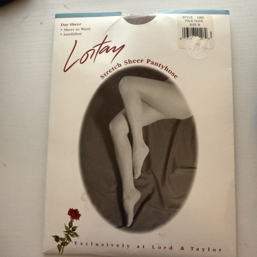 VTG LORTAY Lord & Taylor Nude Size B Stretch Sheer SandalToe Pantyhose NOS